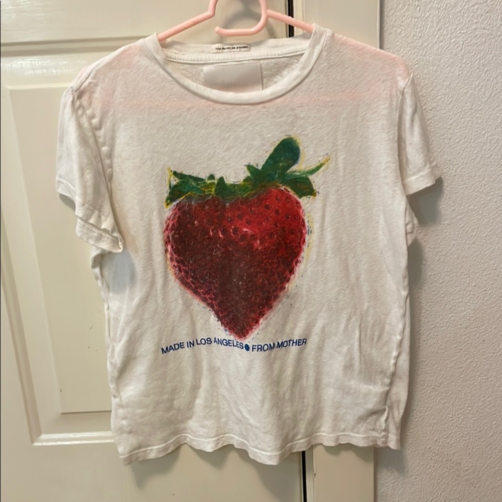 MOTHER White Short Sleeve Tee with Strawberry Graphic